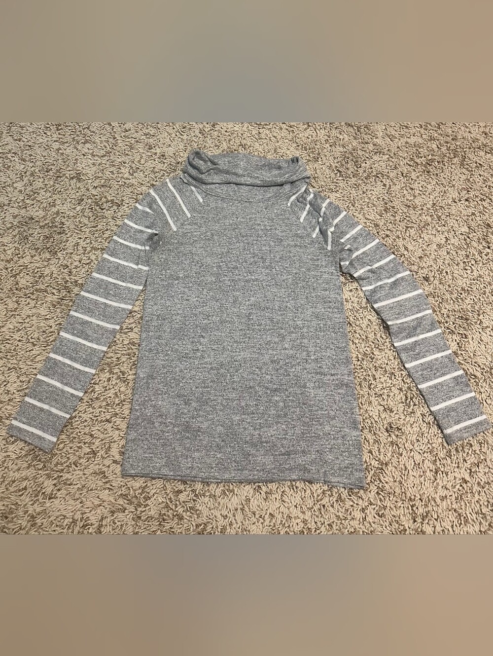 Market & Spruce Marven Gray Cowl Neck Sweater with Striped Sleeves